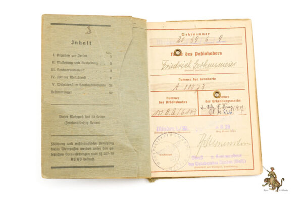 Reichsarbeitsdienst RAD Wehrpaß Named