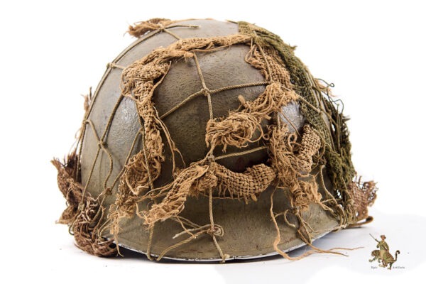 WWII U.S. M1 Front Seam Fixed Bale Helmet with British Netting - Image 3