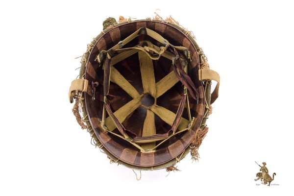 WWII U.S. M1 Front Seam Fixed Bale Helmet with British Netting - Image 9