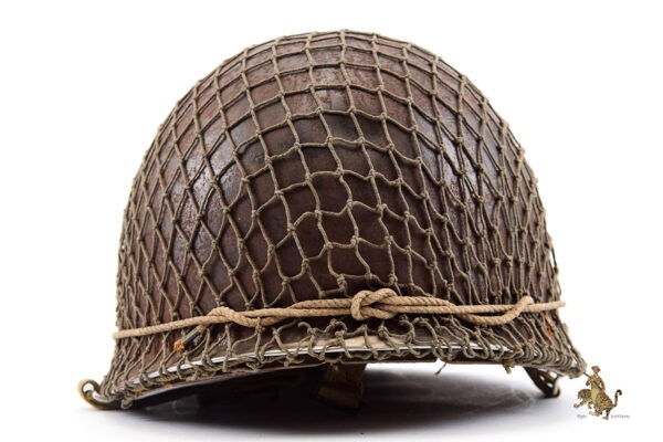 WWII U.S. M1 Front Seam Swivel Bale Helmet with Netting - Image 6