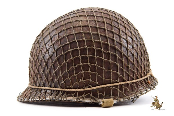 WWII U.S. M1 Front Seam Swivel Bale Helmet with Netting - Image 7
