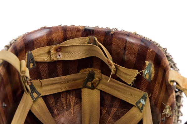 WWII U.S. M1 Front Seam Swivel Bale Helmet with Netting - Image 12