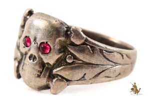 Private Purchase Totenkopf Skull Ring with Red Eyes