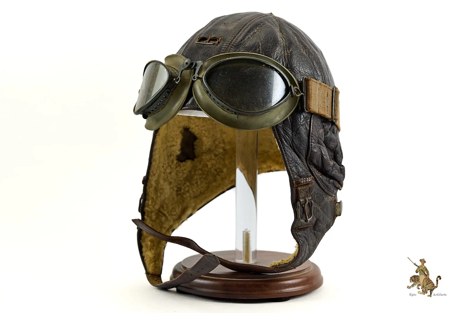 ＷＷ2 実物　フライトキャップ　ゴーグル German Leather Flight Cap with Goggles - Epic Artifacts - German WW2