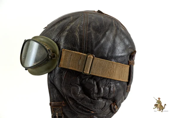 German Leather Flight Cap with Goggles - Epic Artifacts - German WW2